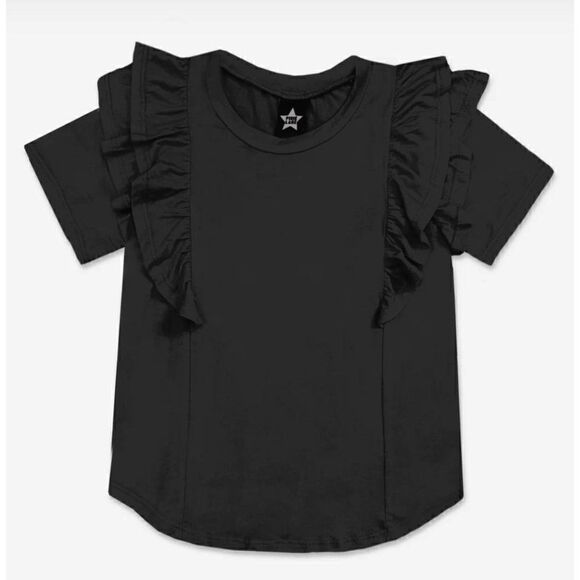 Pixie Lane NEW Modal Short Ruffle Sleeve Tee in Black size 10/12 - Picture 1 of 3